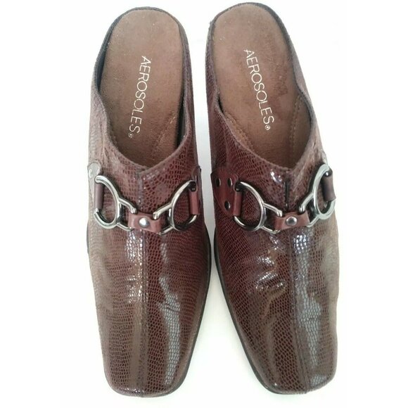 Aerosoles Cinch Worm Women's Brown Vegan Mules Slip On High Heels Sandals 7.5 B - Picture 2 of 10